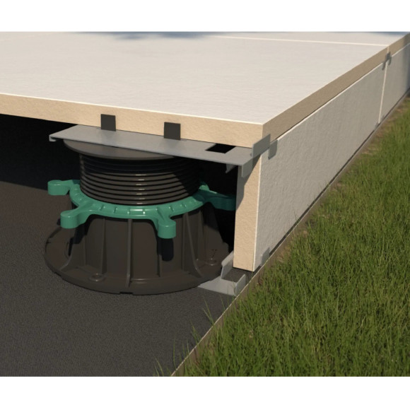 Przekrój systemu tarasu wentylowanego wraz z klipsami mocującymi