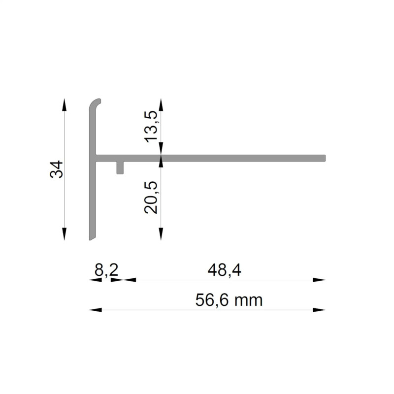 Profil boczny K35B Renoplast do systemu tarasowego - rysunek techniczny