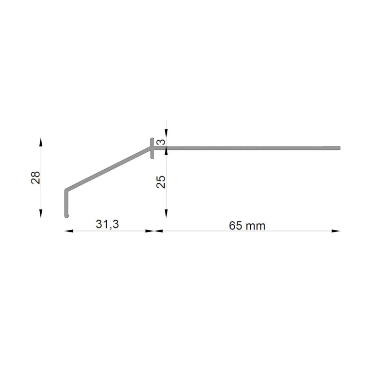 Profil okapowy K100 Renoplast do wykończenia tarasów i balkonów - rysunek techniczny