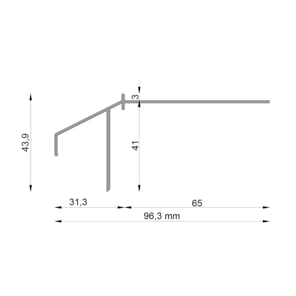 Profil okapowy K100R Renoplast do wykończenia tarasów i balkonów - rysunek techniczny