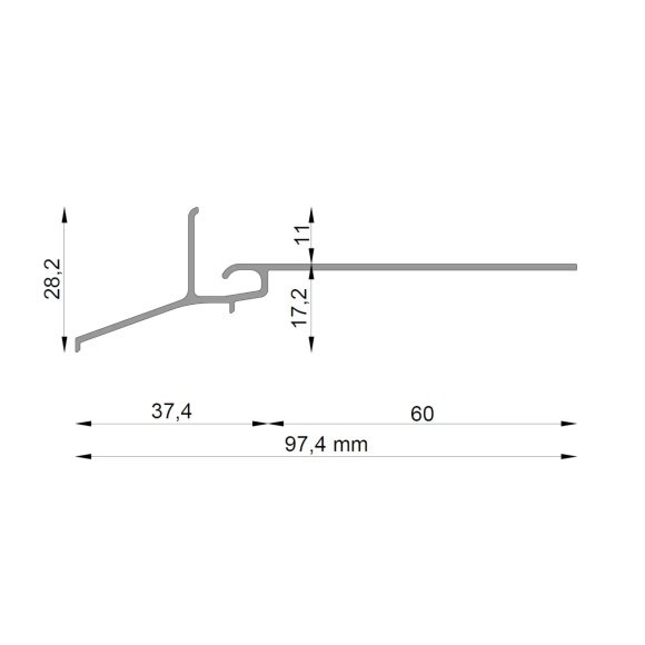 Profil okapowy K102 Renoplast do wykończenia tarasów i balkonów - rysunek techniczny