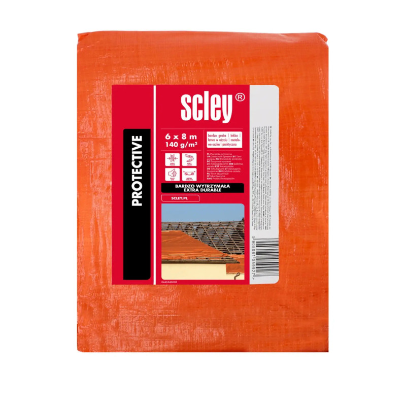 Plandeka pomarańczowa gramatura 140 gr/m2 Scley 6 x 8 m