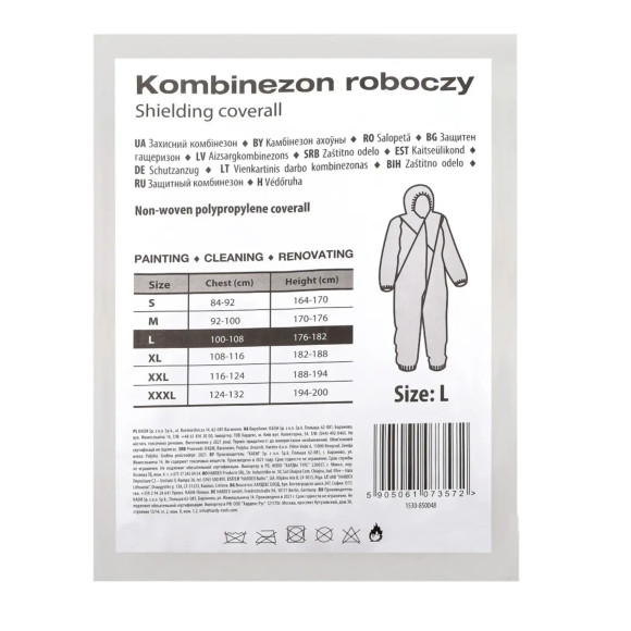 Jednorazowy kombinezon ochronny – seria 85 - rozmiary