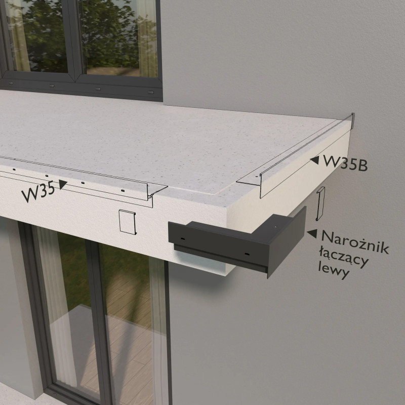 Narożnik 90° do profili W35+ i W35B Renoplast | system W35+