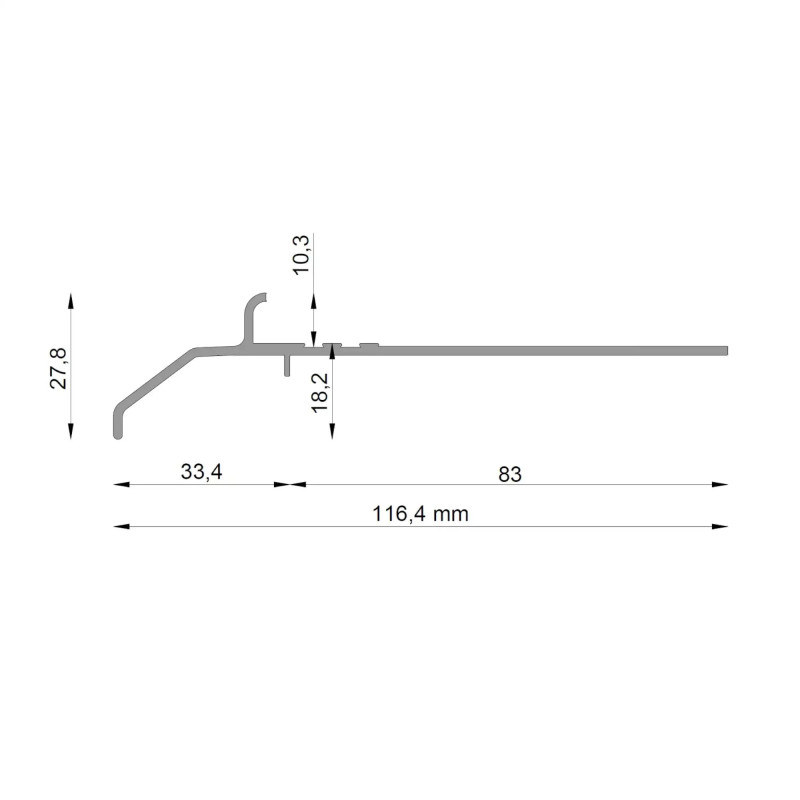 Rysunek techniczny profilu okapowego K20 do kamiennego dywanu