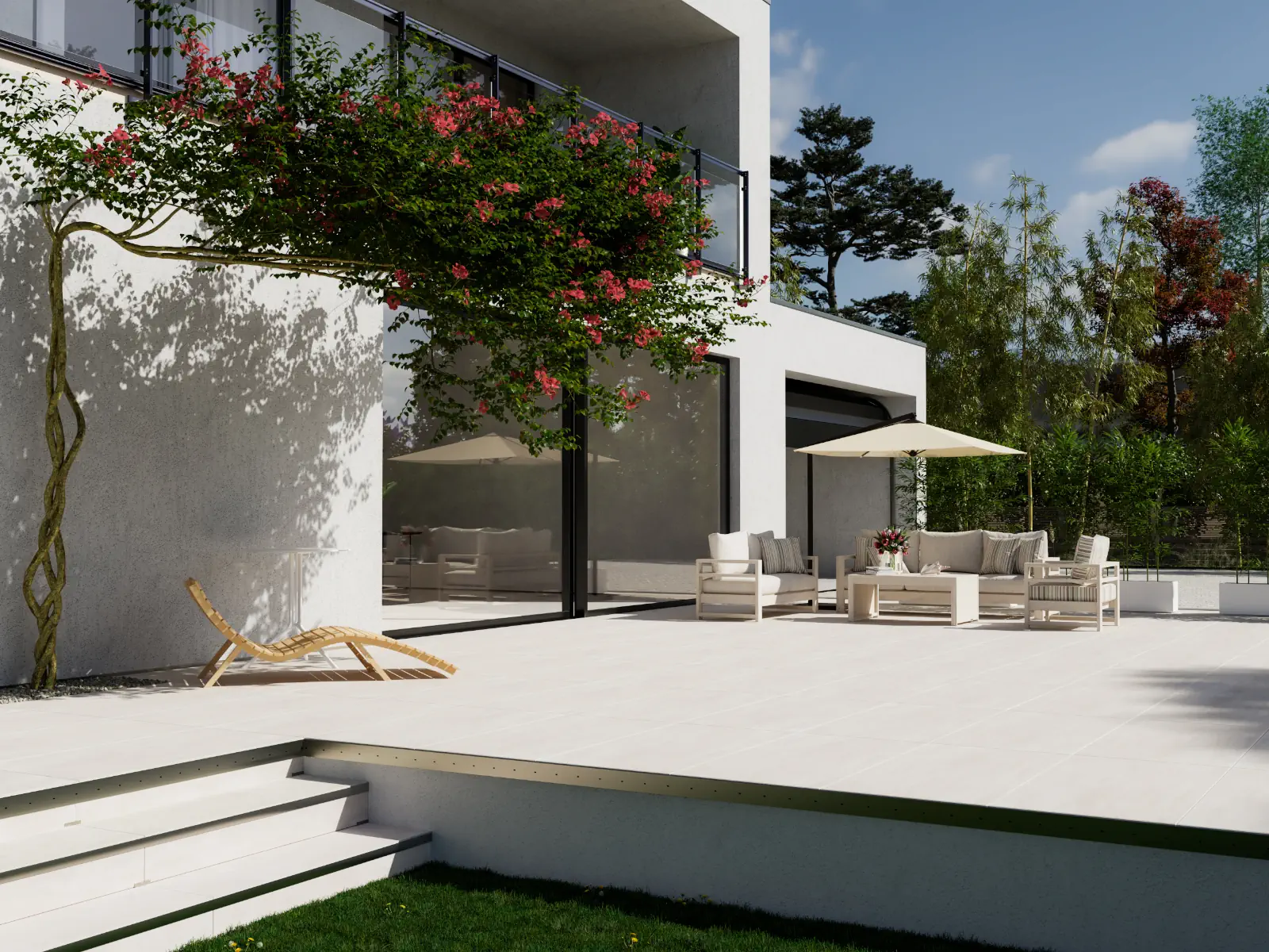 Taras w systemie wentylowanym przy nowoczesnym domu